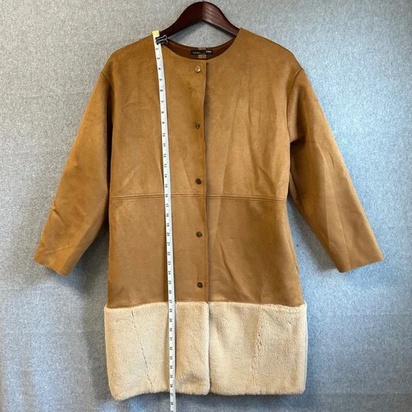 ZARA Faux Fur Faux Suede Jacket Coat Brown Tan Super Soft Womens Size‎ Medium - Picture 3 of 16
